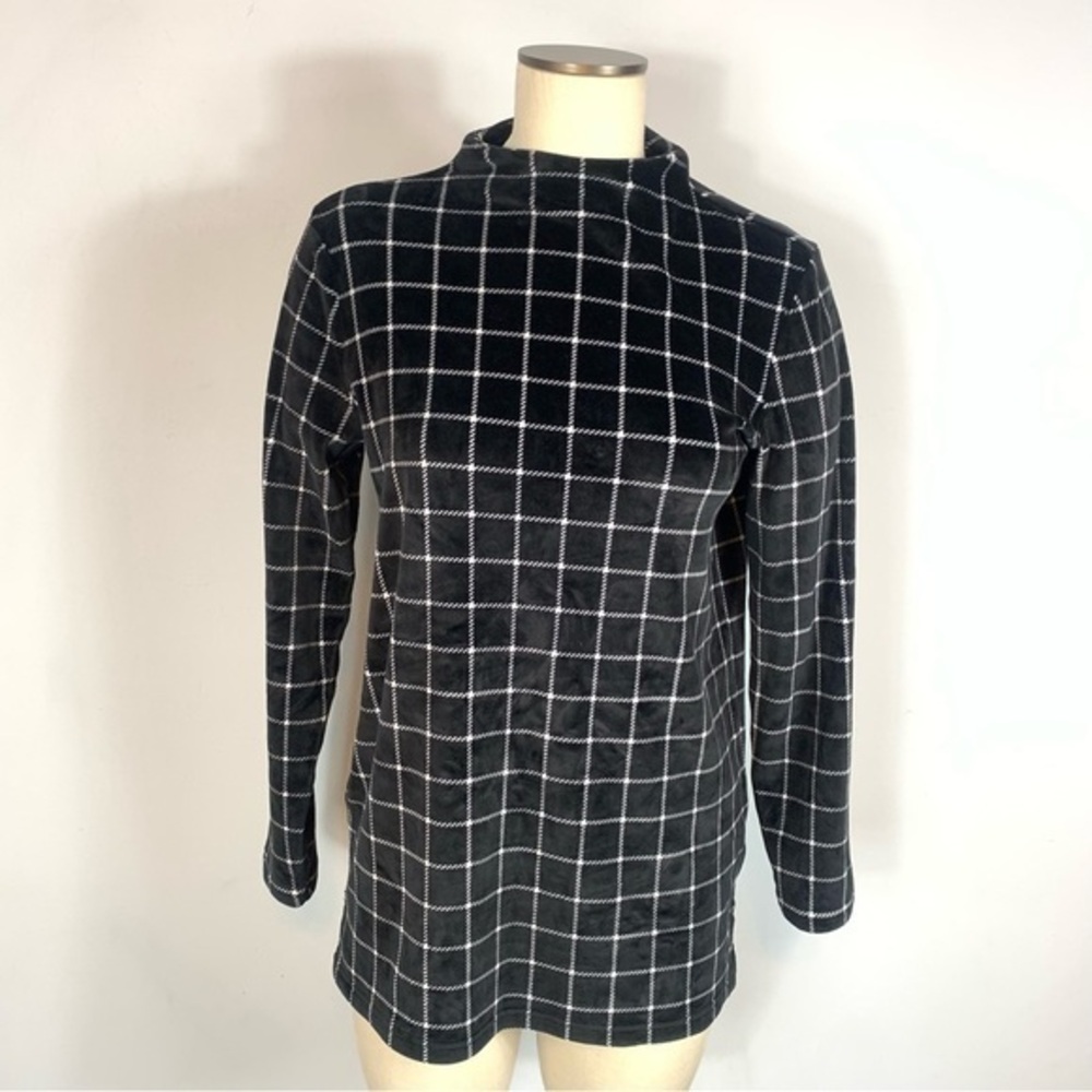 Lands' End Black Window Pane Mock Neck Super Soft Pullover Sweater Size Small